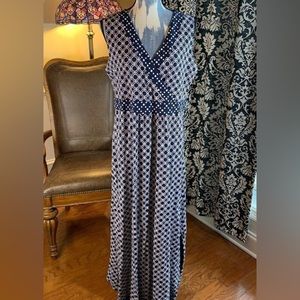 Lands End Navy and White Maxi Dress